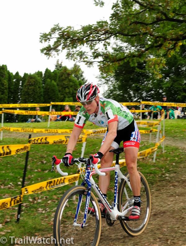 Katie Compton (Planet Bike) all alone towards the end of the race