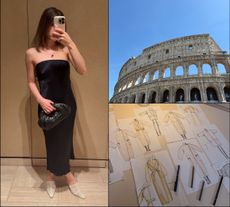 Photo collage of Jamie Chevron in Rome with Max Mara 