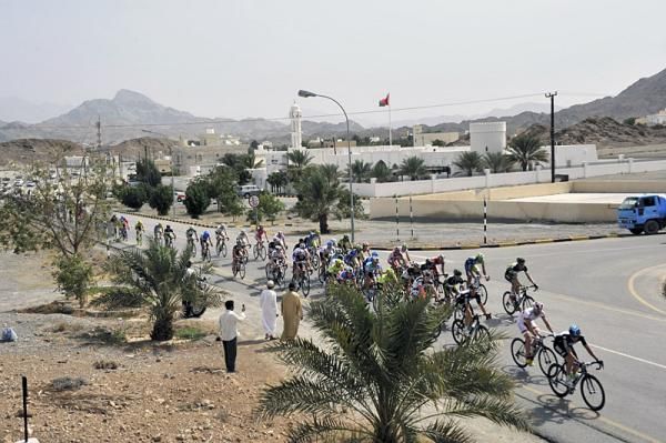 The peloton in action during stage 4 at the Tour of Oman