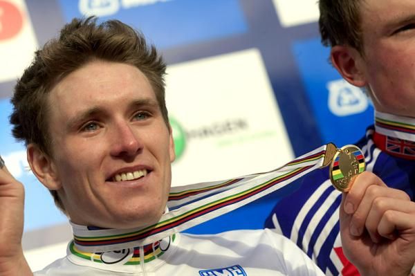 Arnaud D&eacute;mare shows his gold medal