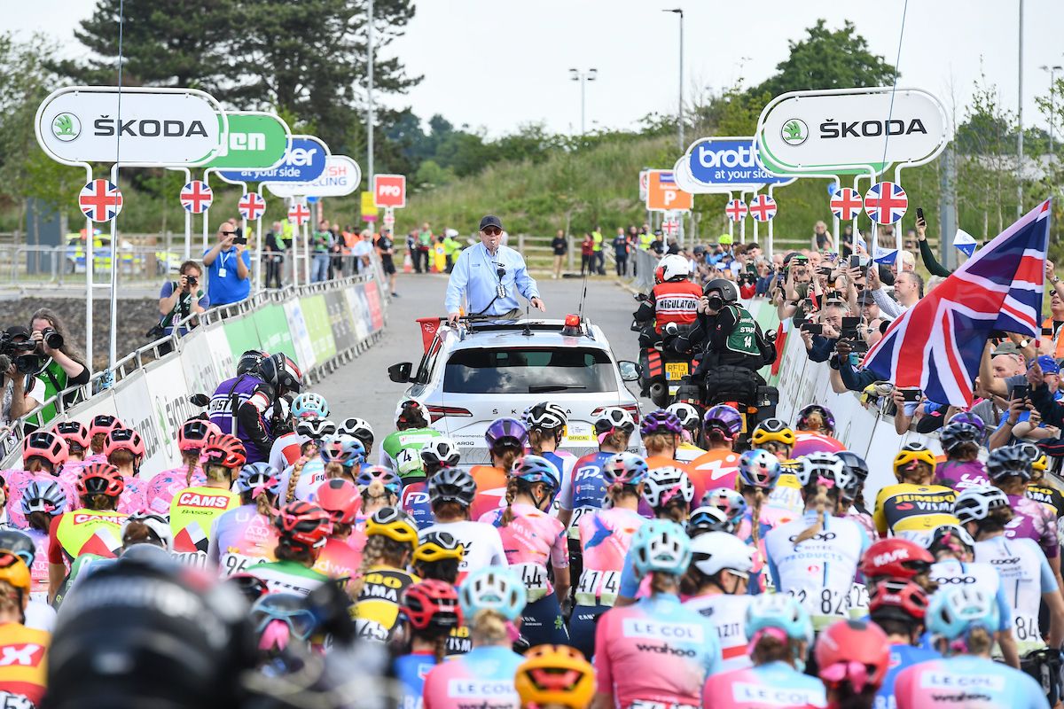 Picture by Simon Wilkinson/SWpix.com - 07/06/2022 - Cycling - The Women&acirc;s Tour 2022 - Stage Two - Harlow, England - Riders roll out for the start of Stage Two in Harlow for the Women's Tour 2022