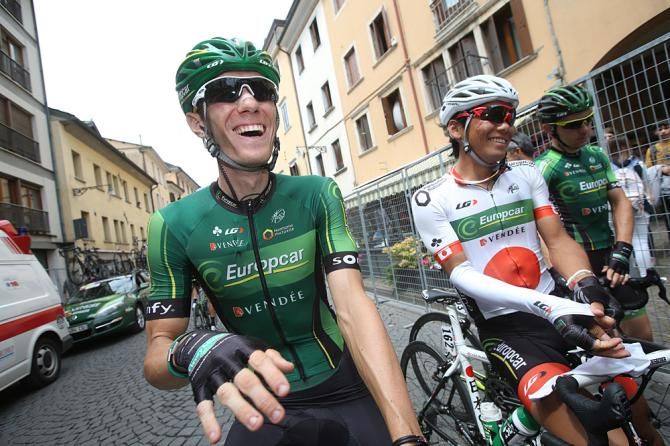 Pierre Rolland (Team Europcar) is all smiles at the start of Stage 18