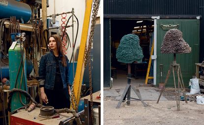 Marlène Huissoud at the London Bronze Casting workshop and a wax mould being coated