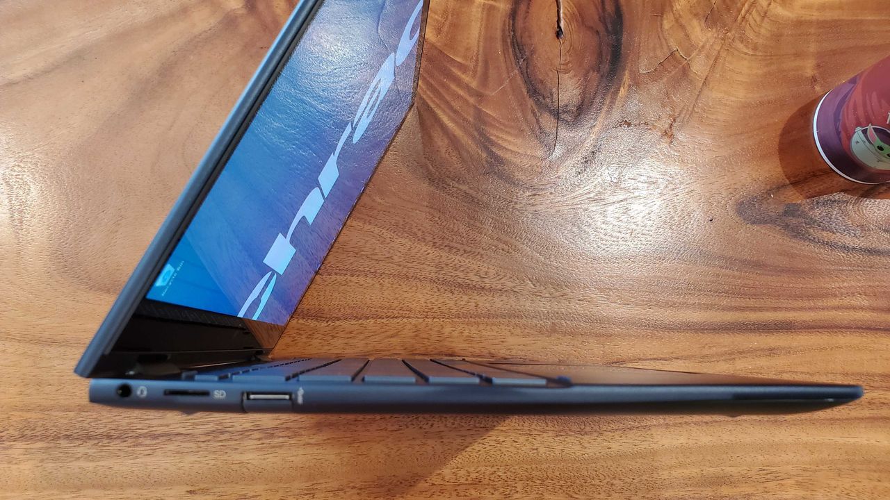 laptop posed on side