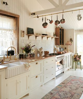 i-shaped kitchen with a neutral, rustic finish