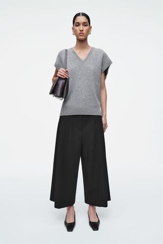 Cropped Wool-Blend Wide-Leg Trousers