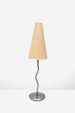 Vintage IKEA lamp featuring wriggly base and cone-shaped cream shade