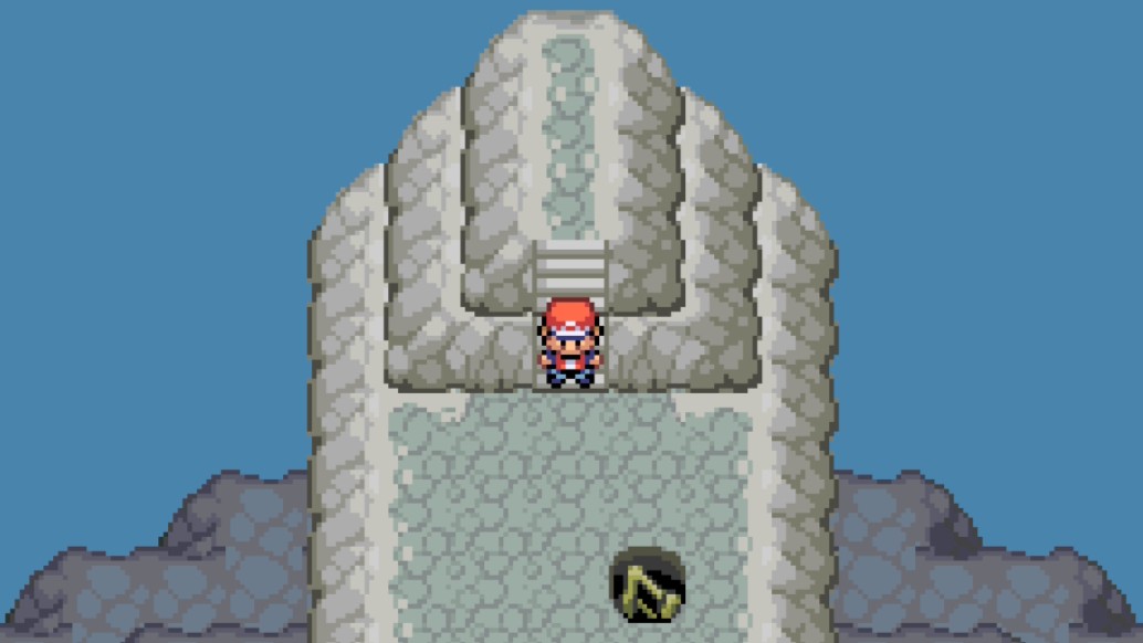 Main character atop mountain in Pok&amp;eacute;mon LeafGreen