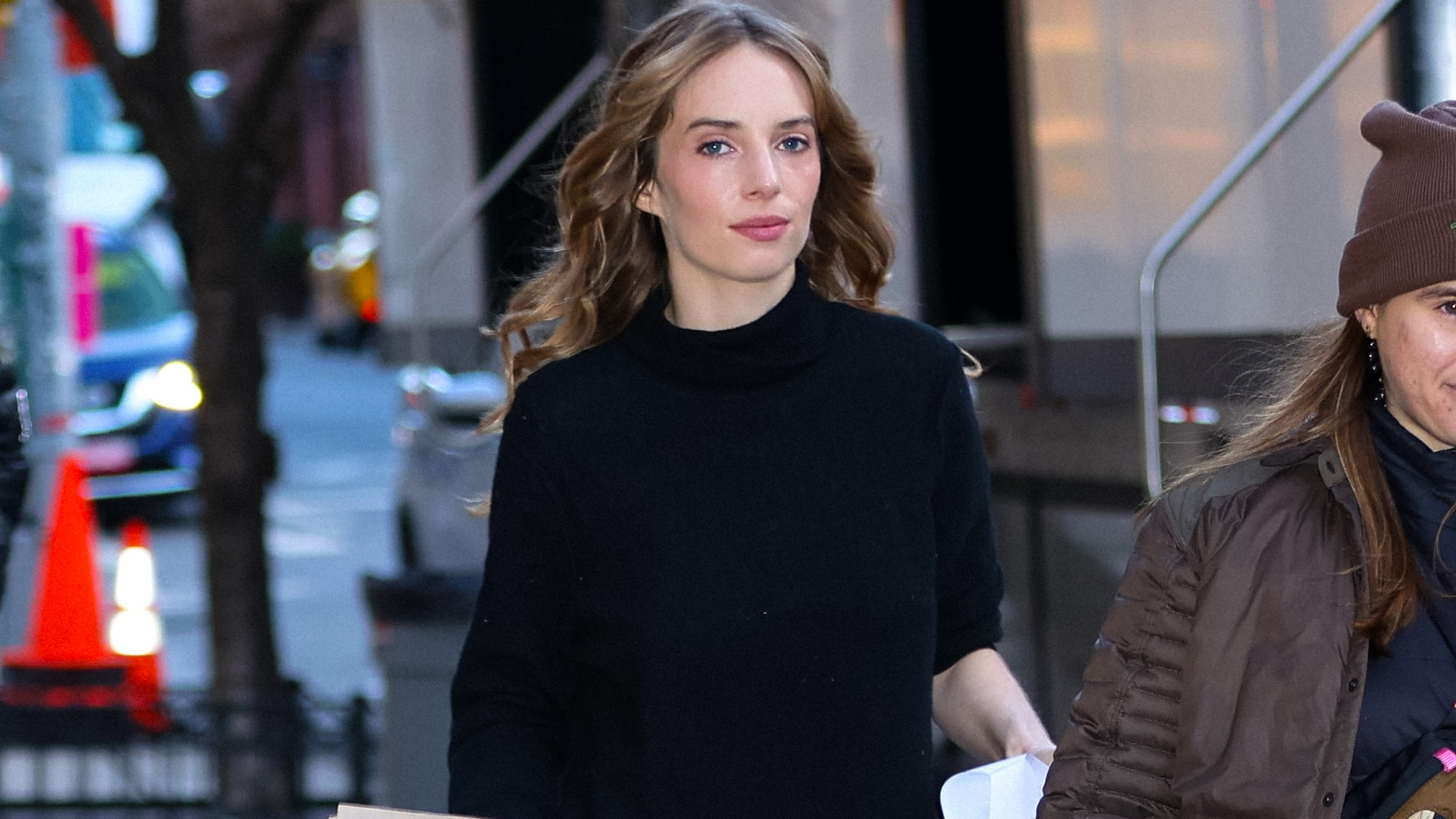 Maya Hawke is seen at the movie set of One Night Only on December 08, 2025 in New York City. 