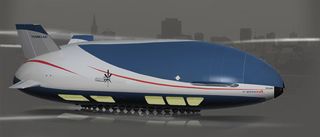 Designer's rendering of the planned Aeroscraft flying yacht, a dirigible designed to overcome shortcomings of its predecessors. Test flights are scheduled for 2010.