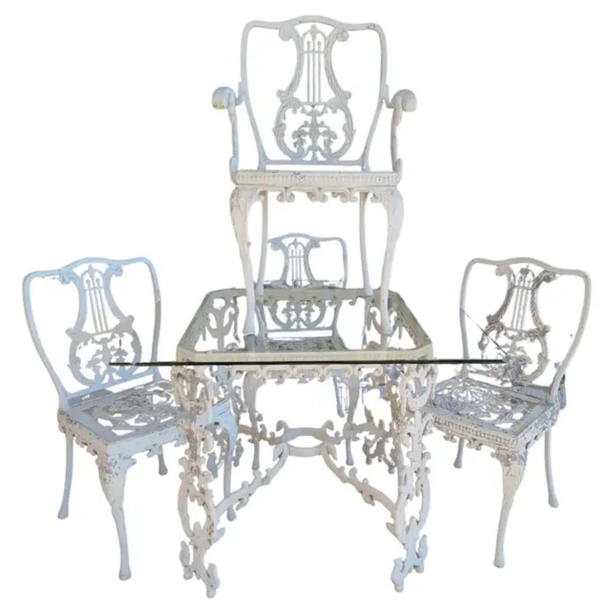 Ornate Cast Aluminum 5 Piece Dining Table & Chairs Patio Set