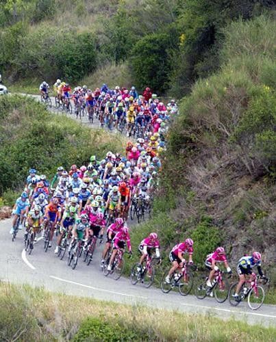 The peloton is all T-Mobile at the front.