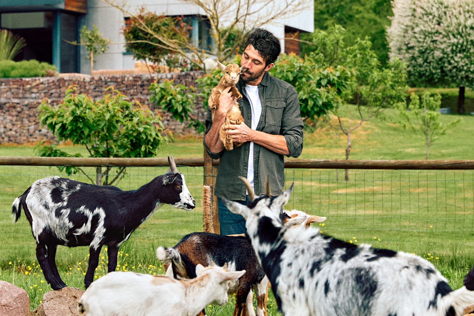 Thibaut Pinot with his goats at his farm