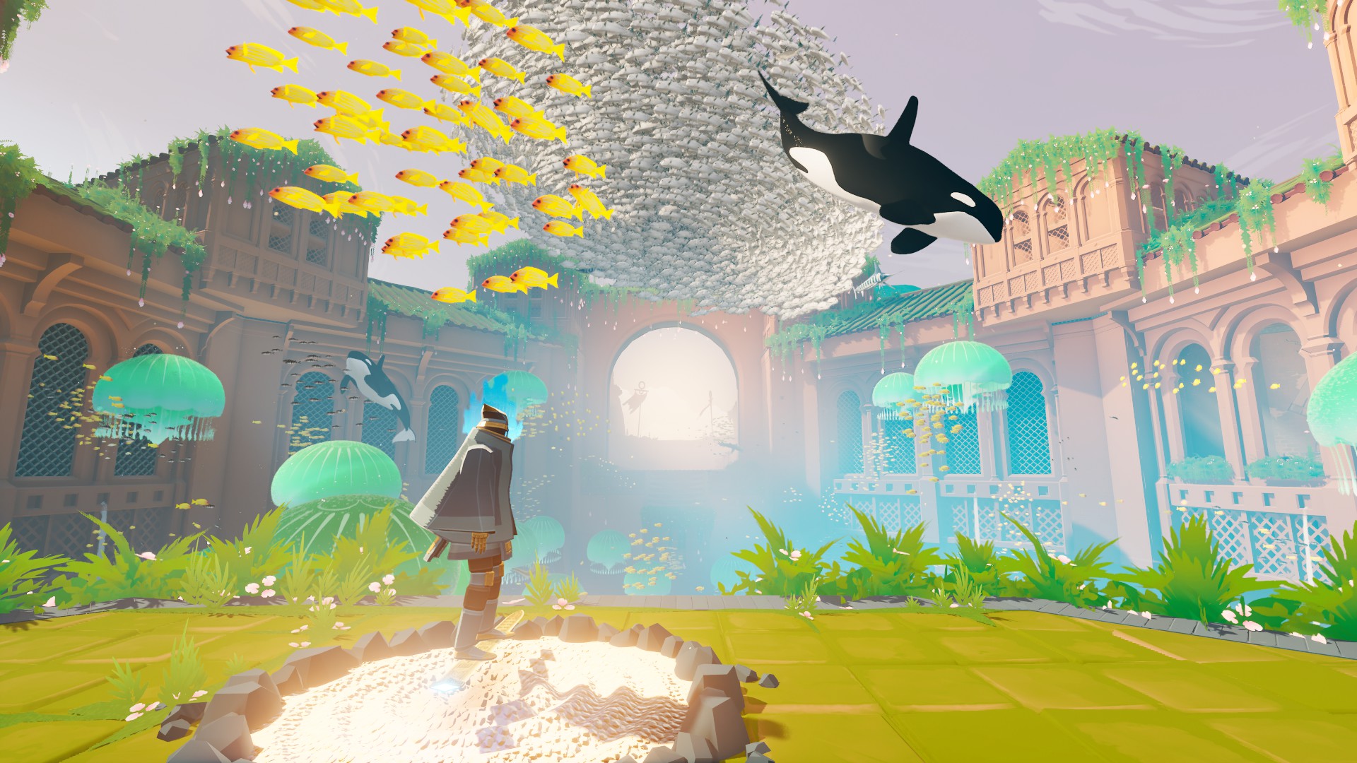 Fish spiral through the air in Sword of the Sea