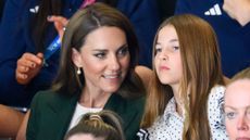 Catherine, Princess of Wales and Princess Charlotte of Wales watch the netball semi-final match during the 2026 Commonwealth Games at the OVO Hydro on August 01, 2026