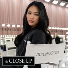 Suni Lee in her backstage chair at the Victoria's Secret Fashion Show