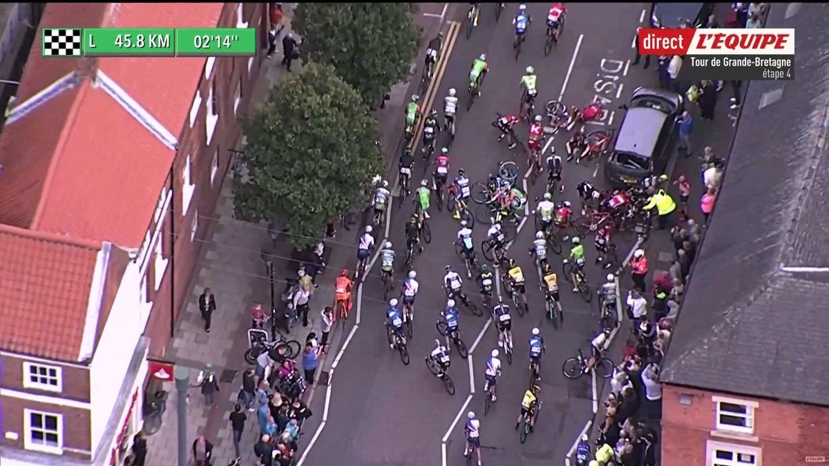 A television image of the crash at the Tour of Britain