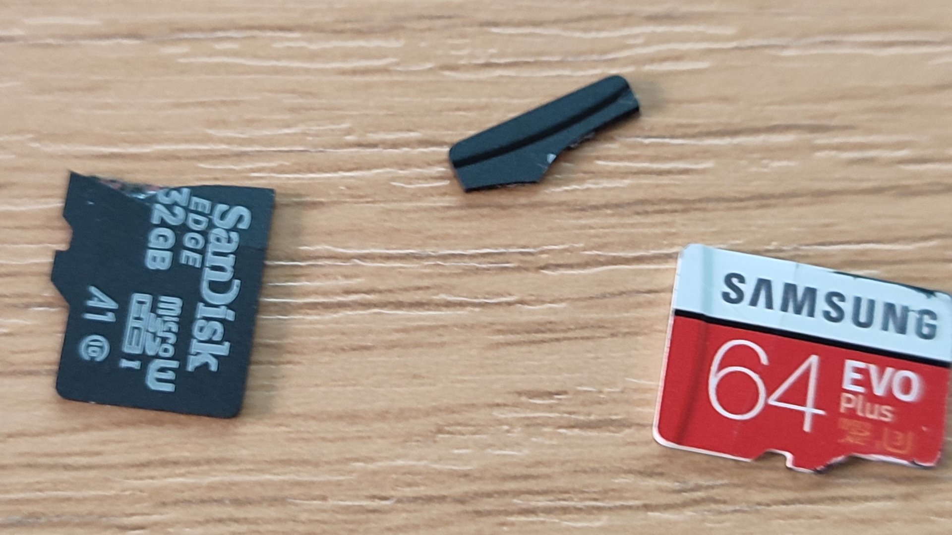 Two SD cards - one snapped and one burnt.