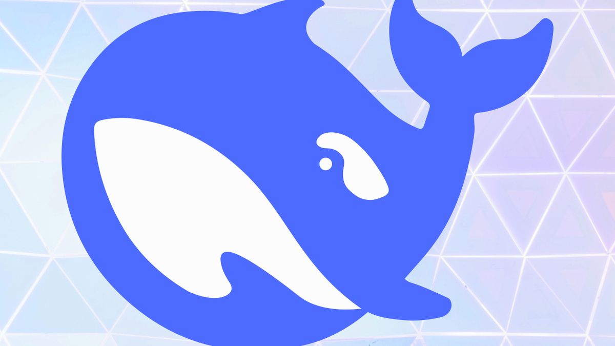 DeepSeek whale logo on a geometric background.