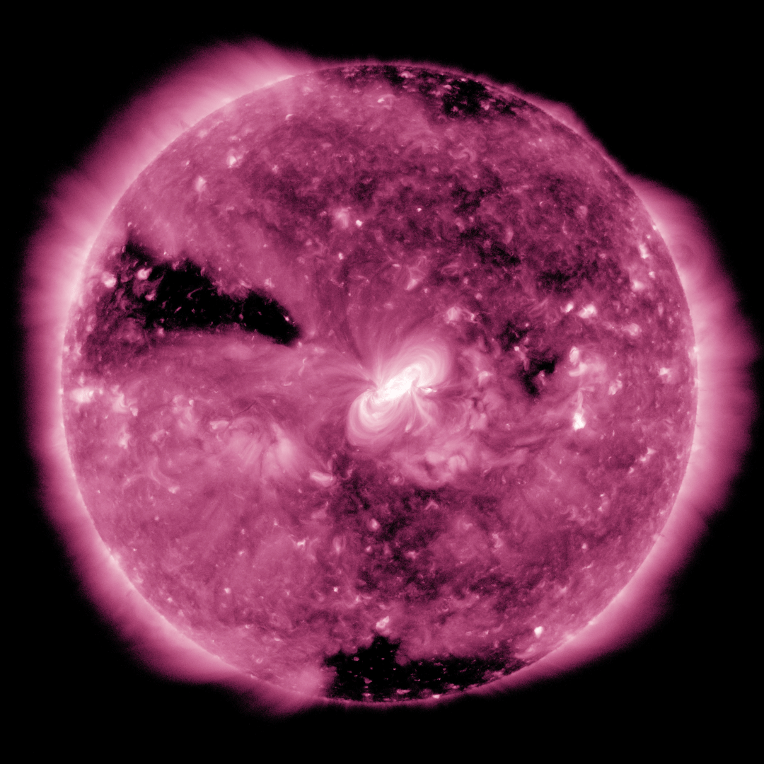 NASA's Solar Dynamics Observatory saw a total eclipse from space on Feb. 11, 2018. These images were taken in extreme ultraviolet light, which is typically invisible to our eyes; it's colorized here in purple.