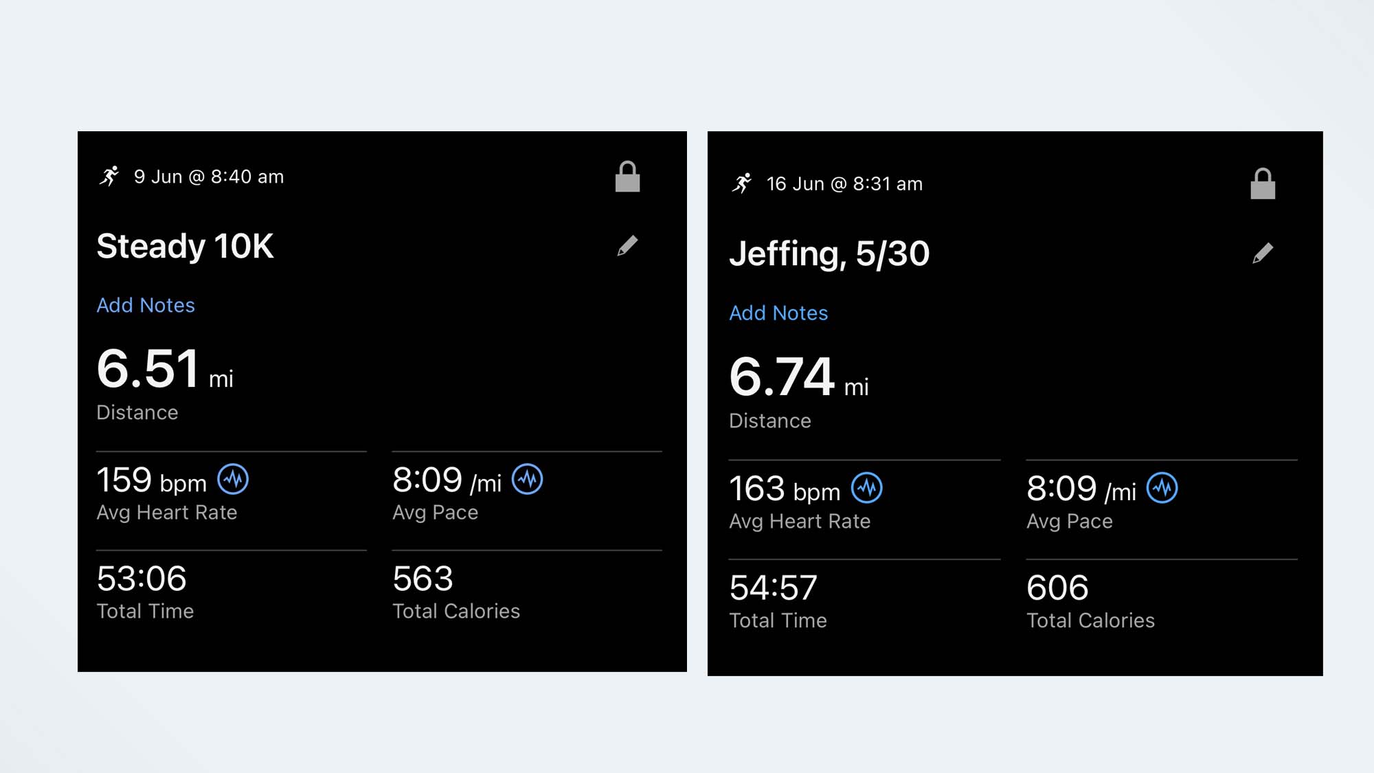 screenshots from Garmin Connect