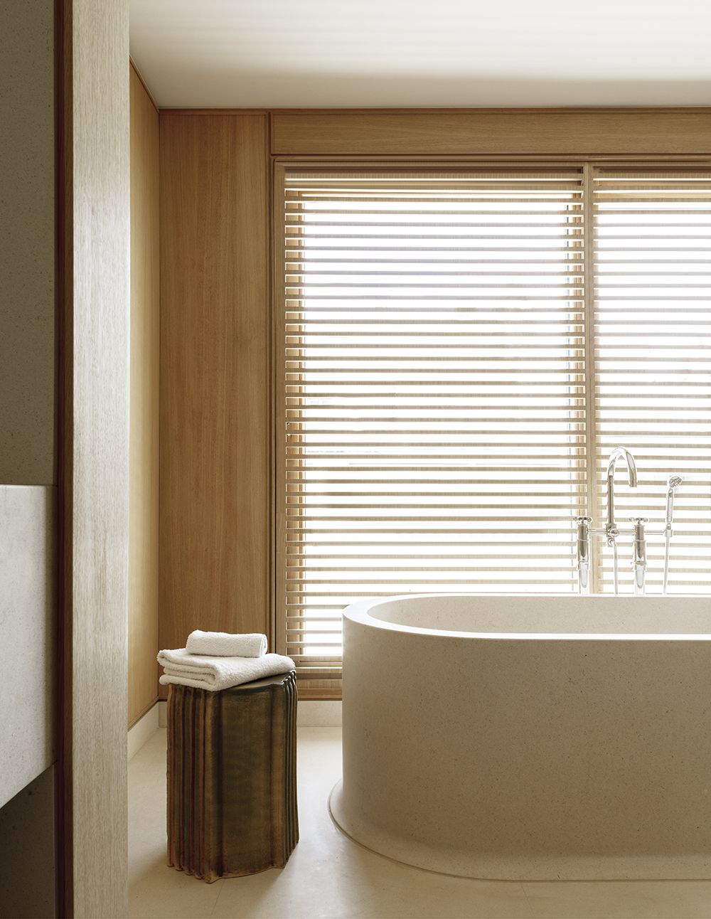minimalist bathroom with oak floors