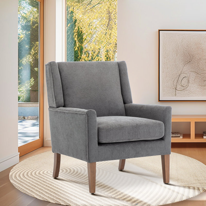 Inbox Zero Leston Wide Upholstered Fabric Accent Armchair With Solid Wood Leg & Reviews | Wayfair