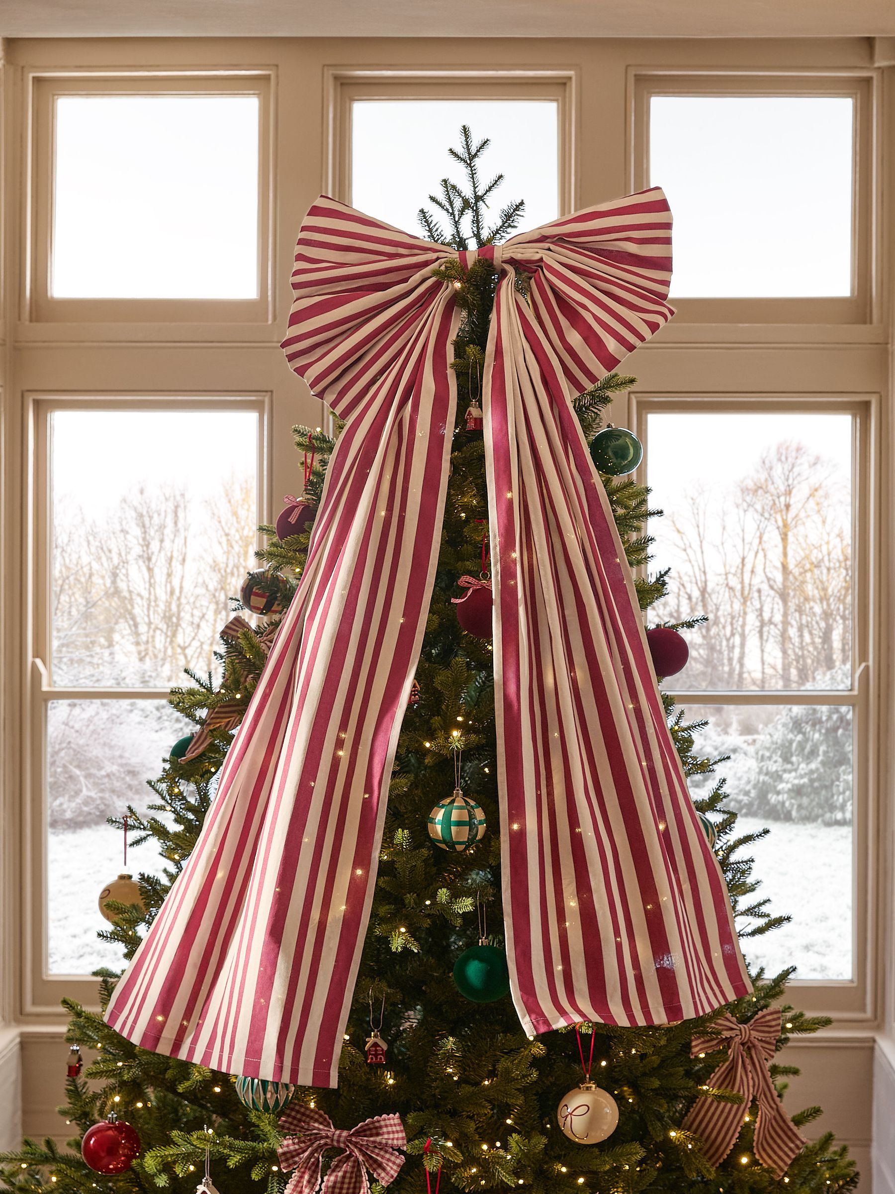 Red Striped Extra Large Bow Tree Topper - Size One