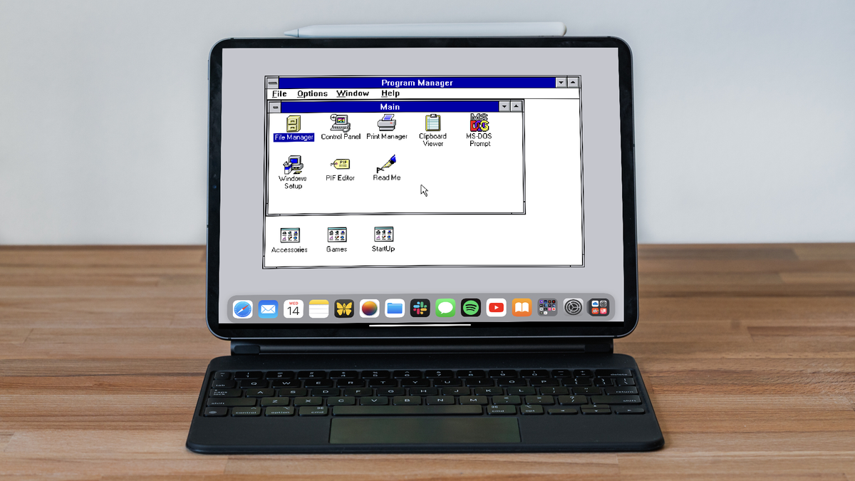 Windows 3.1 running on a 2021 iPad Pro in keyboard mode