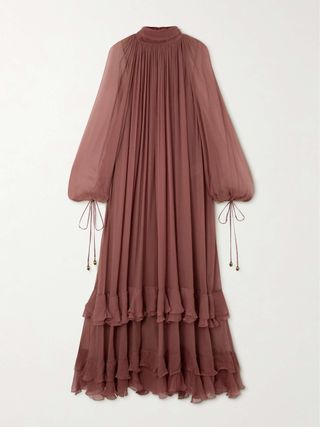 Ruffled Tiered Pleated Silk-Crepon Gown