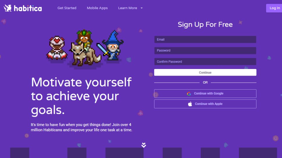 Website screenshot of Habitica (September, 2025)