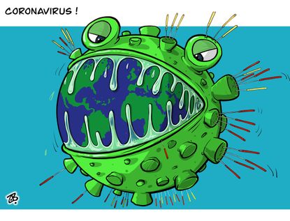 Editorial Cartoon World Coronavirus global epidemic