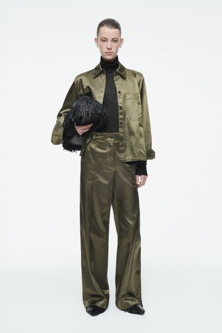 Pintucked Satin Utility Trousers