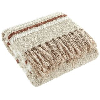 Beautiful cozy striped chenille throw by Drew Barrymore in porcini 