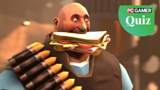 The Heavy from TF2 with a sandvich in his mouth