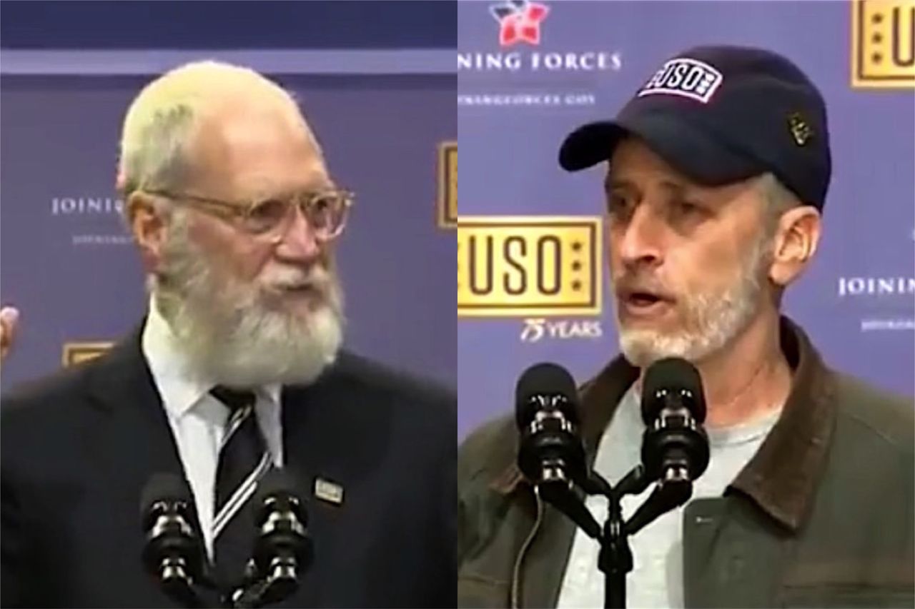 Jon Stewart and David Letterman host the USO&amp;#039;s 75th birthday party