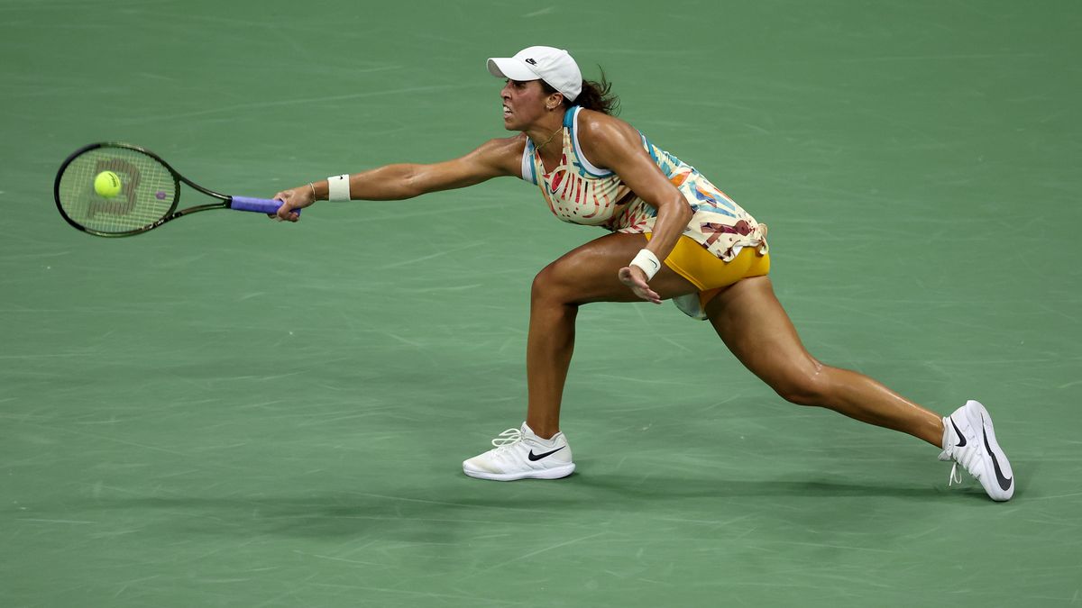 Madison Keys of the United States returns a shot against Marketa Vondrousova of the Czech Republic during their Women&#039;s Singles Quarterfinal match on Day Ten of the 2023 US Open at the USTA Billie Jean King National Tennis Center on September 06, 2023 in the Flushing neighborhood of the Queens borough of New York City. 