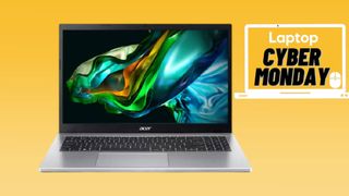 Acer Aspire 3 against yellow gradient background