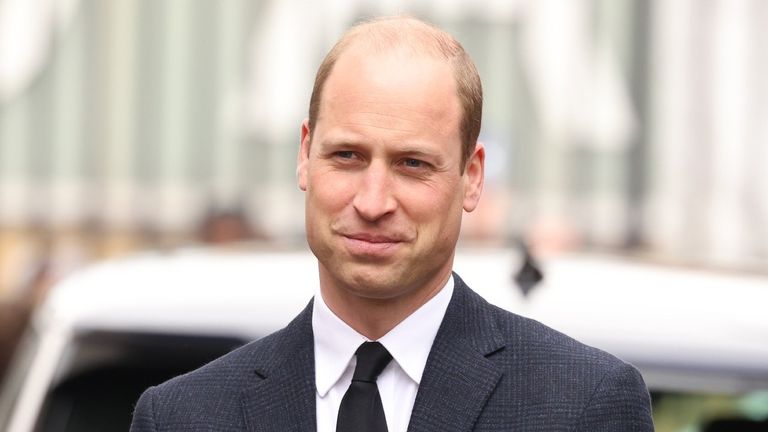 Prince William, Duke of Cambridge, wearing black as a mark of respect following the Duke of Edinburgh’s passing, visits 282 East Ham Squadron, Air Training Corps in East London on April 21, 2021 in London