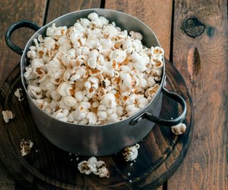 Homemade fresh baked popcorn in a pan