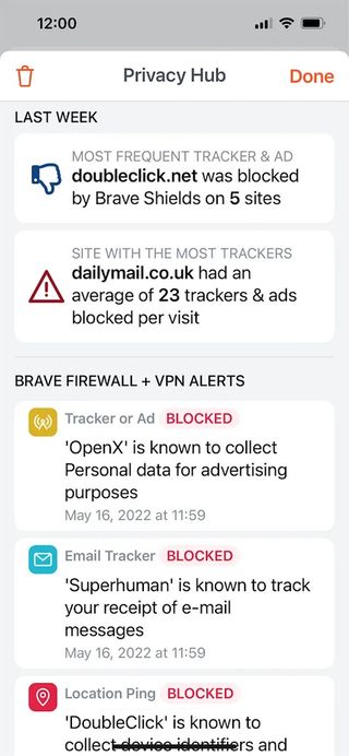 Brave Browser Privacy Hub Screenshot