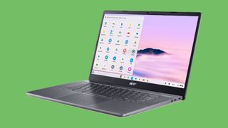 Acer Chromebook Plus 515 laptop against green background