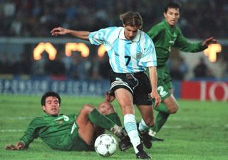Claudio Caniggia in action for Argentina in a World Cup qualifier against Bolivia in April 1996.