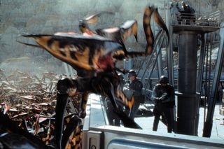 A still from the 1997 film "Starship Troopers," which centers on a 23rd-century war between humanity and a race of insect-like aliens.
