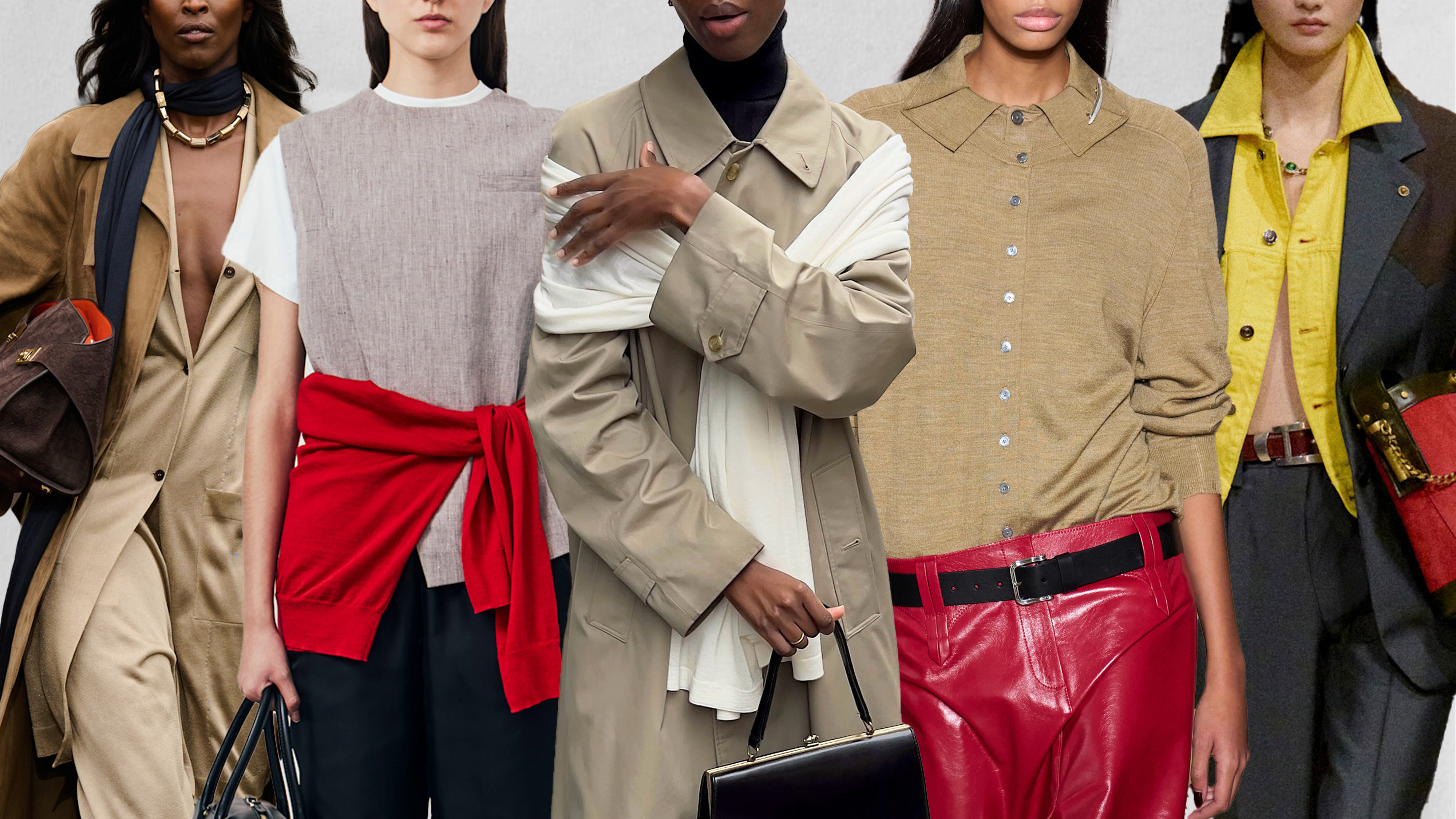 Layering staples for spring 2026 are shown in a collage of runway and street style photos 