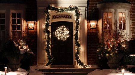 Christmas lights on a porch