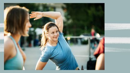 Woman exercising outside and stretching, to illustrate issues with working out but not losing weight