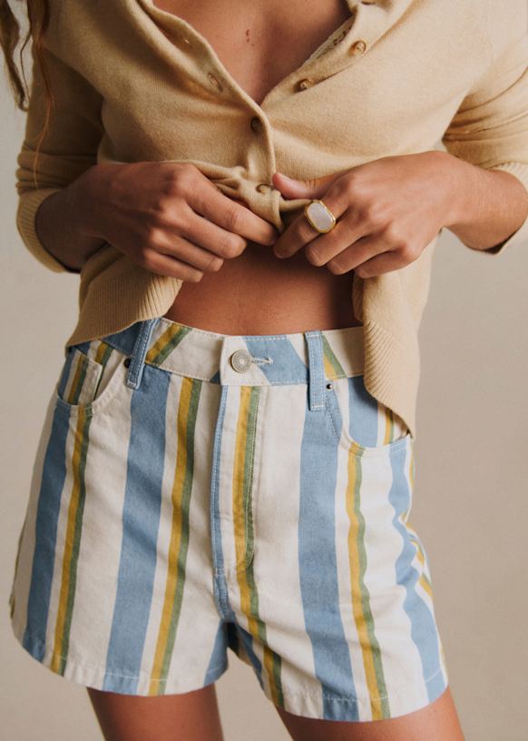 Le City Shorts - Blue Ecru Yellow Stripes - Organic Cotton - Organic Textile - S&amp;eacute;zane
