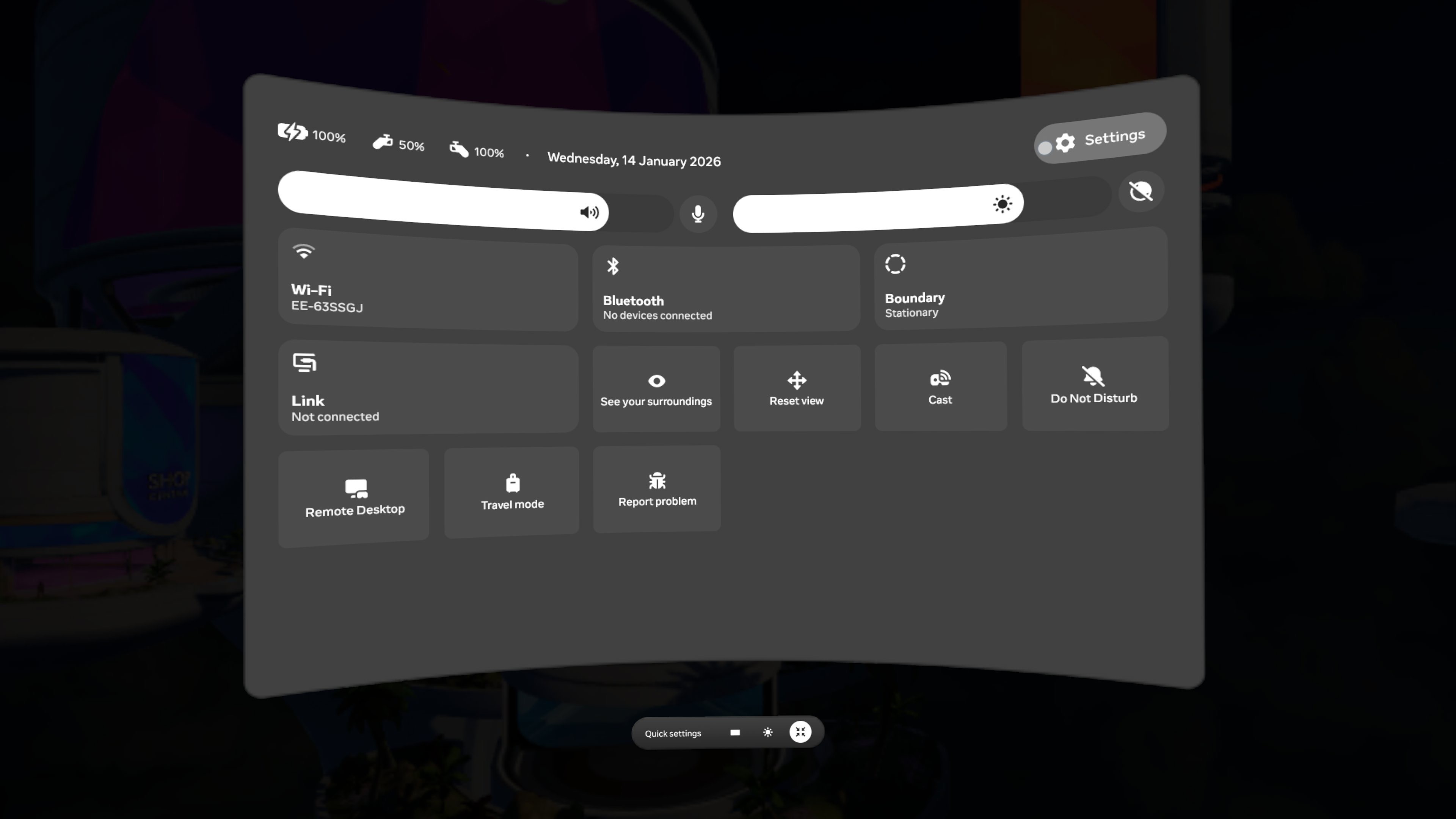 Screenshots of Meta Quest 3 Lying Down Mode Settings