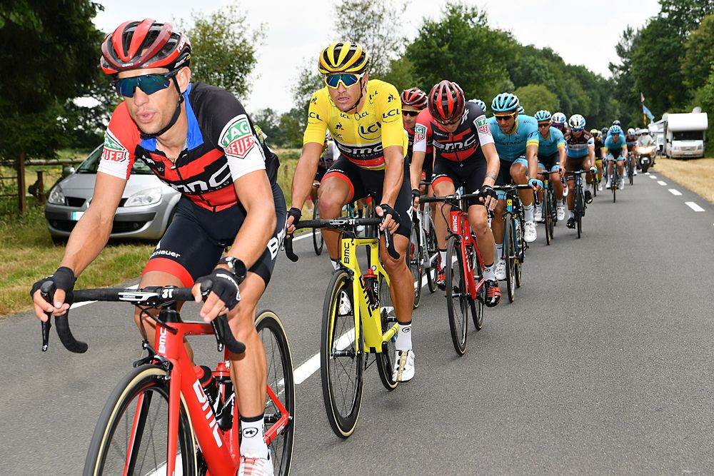 Yellow jersey Greg Van Avermaet and his BMC teammates